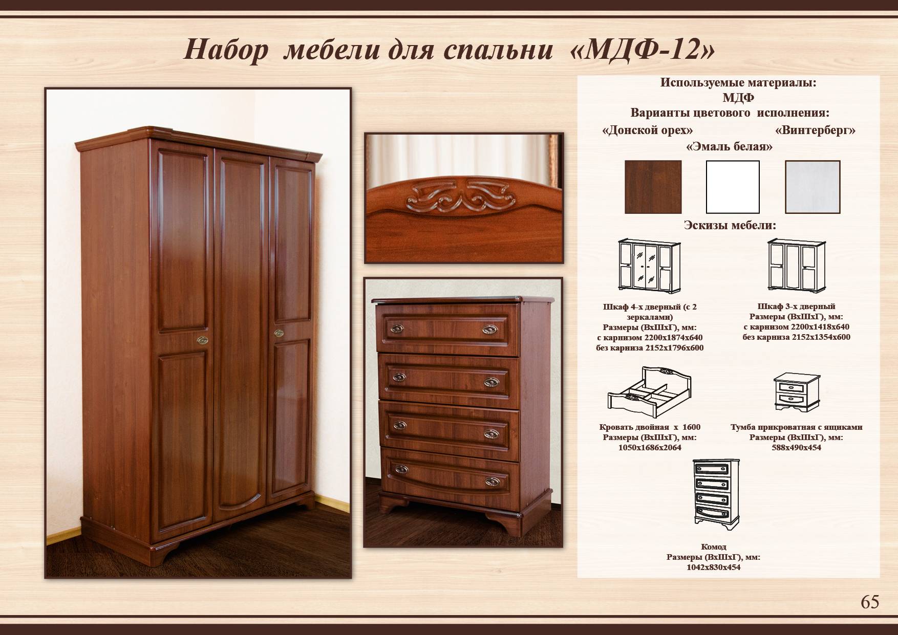 Спальня МДФ 12 с Тамбовской фабрики по модулям: шкаф, кровать, комод, тумбы